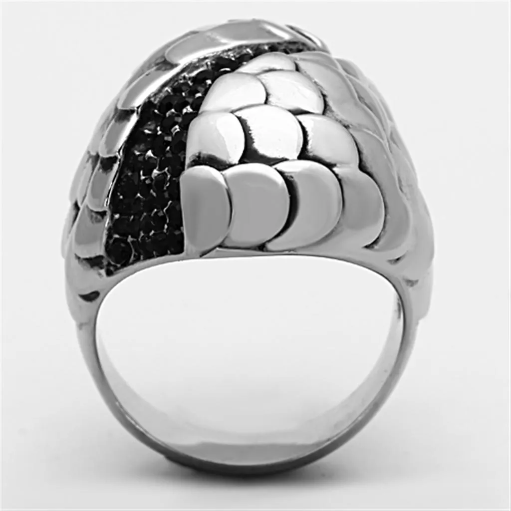 TK1327 High polished (no plating) Stainless Steel Ring with Top Grade Crystal in Jet