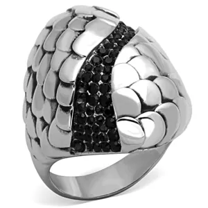 TK1327 High polished (no plating) Stainless Steel Ring with Top Grade Crystal in Jet