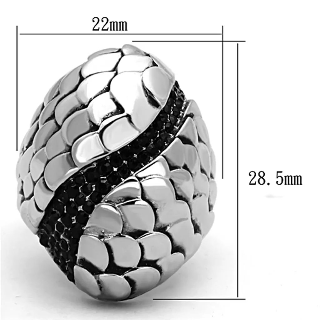 TK1327 High polished (no plating) Stainless Steel Ring with Top Grade Crystal in Jet