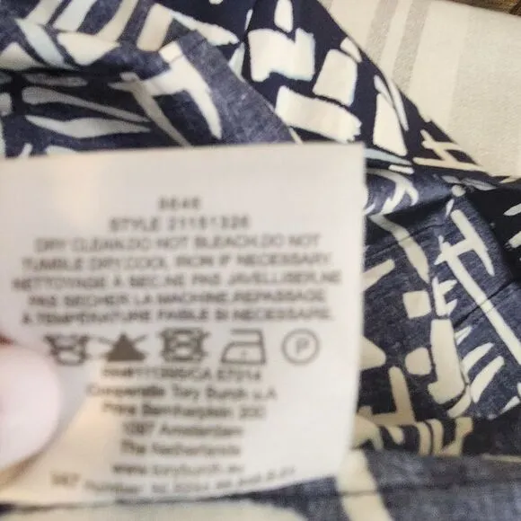 Tory Burch Womans Skirt Size 0 Navy Blue Figurines Pleated Stretch Poplin Cotton