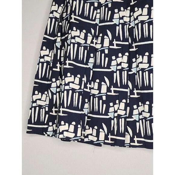 Tory Burch Womans Skirt Size 0 Navy Blue Figurines Pleated Stretch Poplin Cotton