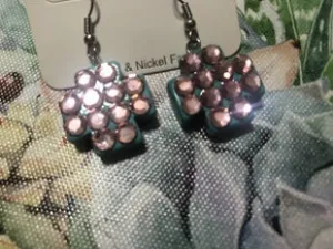 Turquoise cross earrings with pink rhinestones