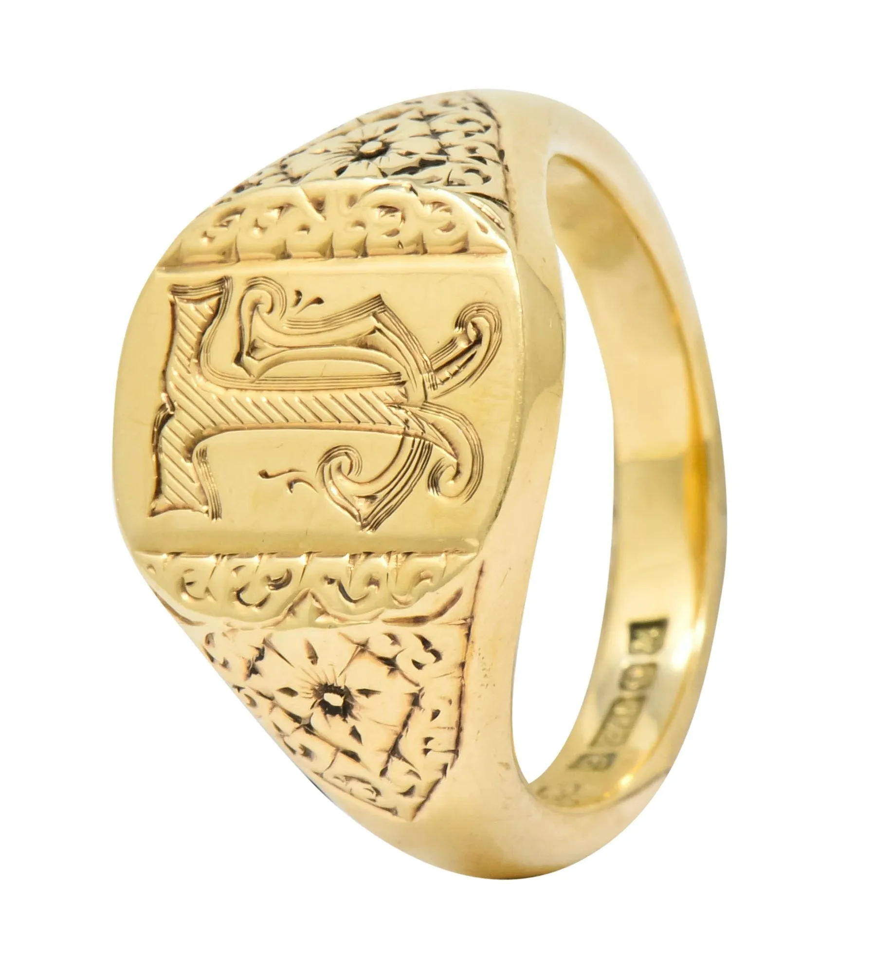 Vintage 9 Karat Yellow Gold British Signet Unisex Monogram Ring