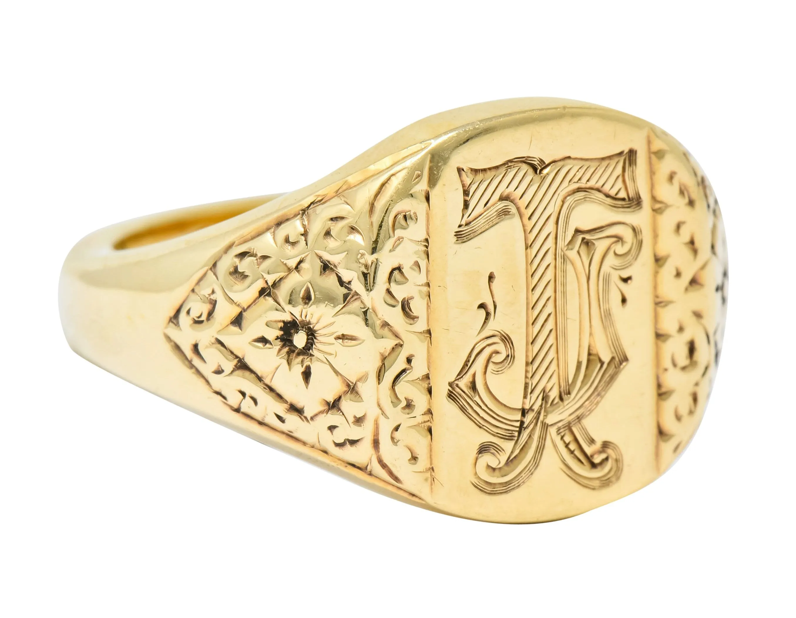 Vintage 9 Karat Yellow Gold British Signet Unisex Monogram Ring