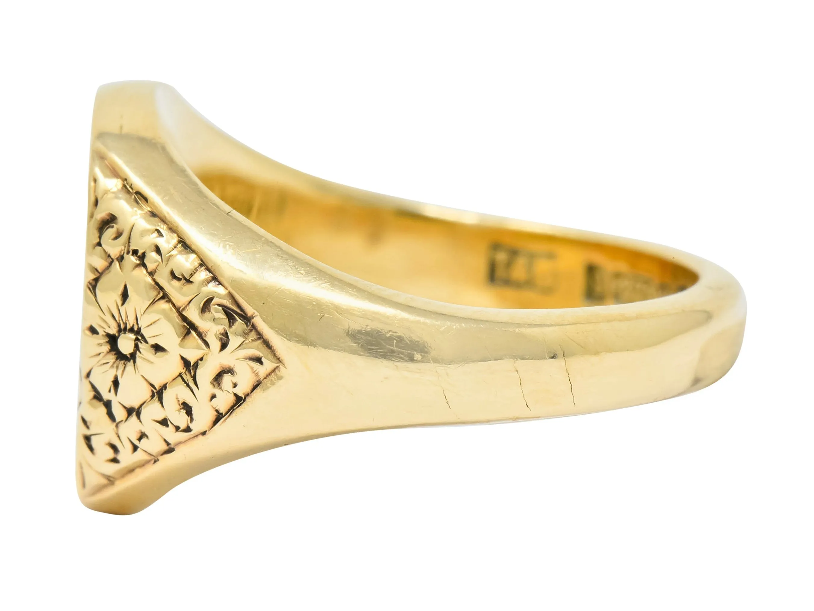 Vintage 9 Karat Yellow Gold British Signet Unisex Monogram Ring