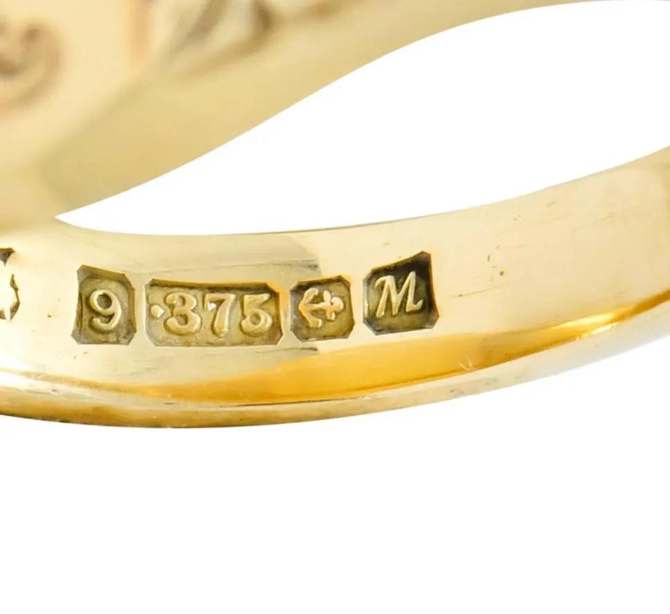 Vintage 9 Karat Yellow Gold British Signet Unisex Monogram Ring