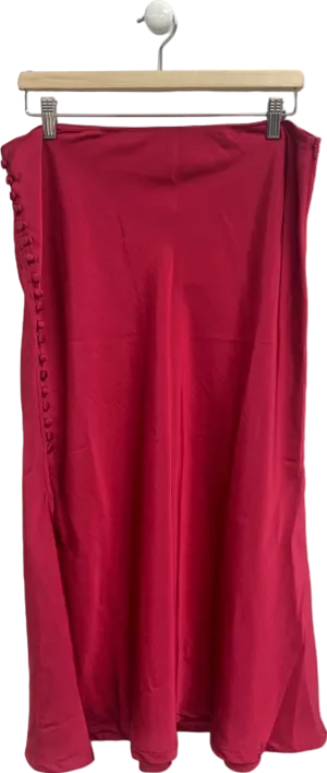 Warehouse Pink Satin Skirt With Buttons UK 14