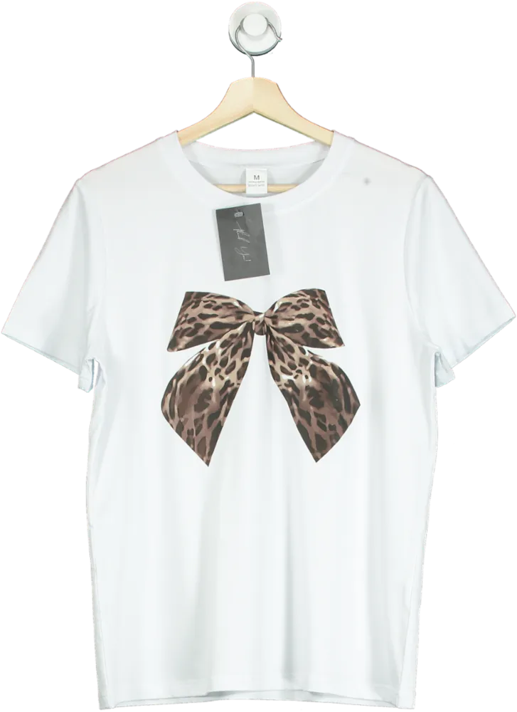White Leopard Bow T-Shirt UK S
