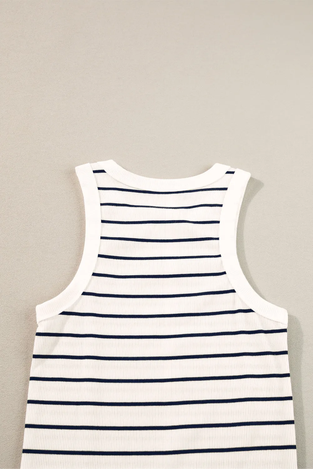 White Stripe Ribbed Knit Tank Mini Dress