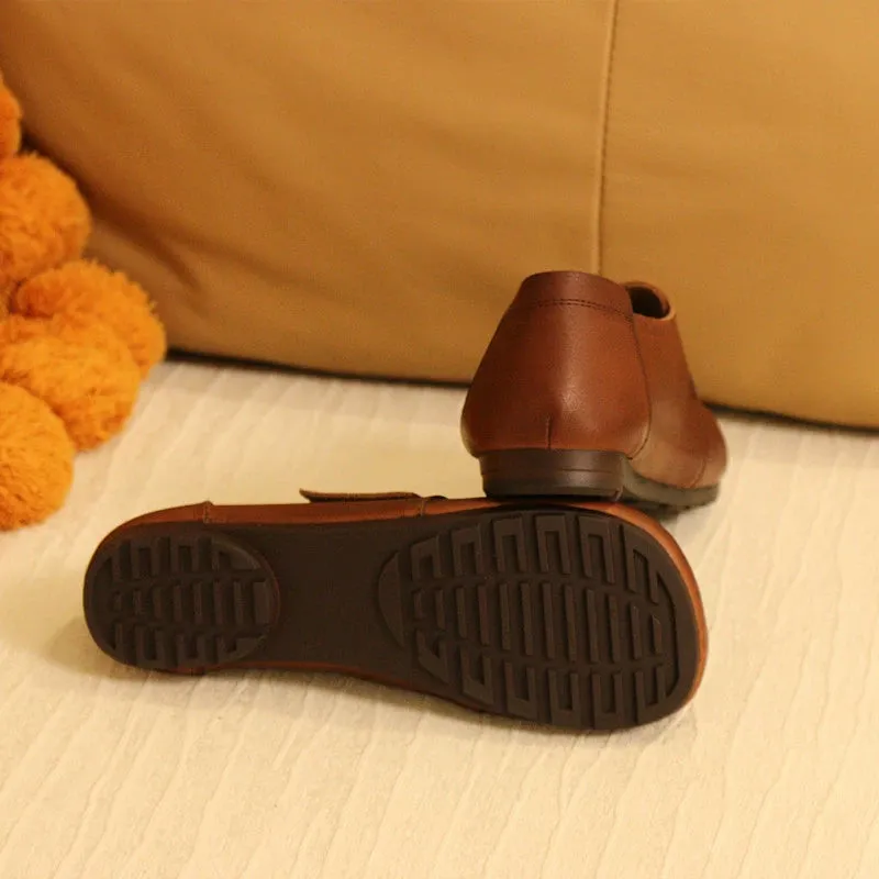 Women Comfortable Leather Soft Sole Deep Mouth Velcro Flats
