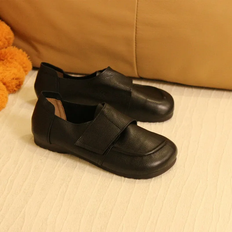 Women Comfortable Leather Soft Sole Deep Mouth Velcro Flats