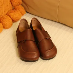 Women Comfortable Leather Soft Sole Deep Mouth Velcro Flats