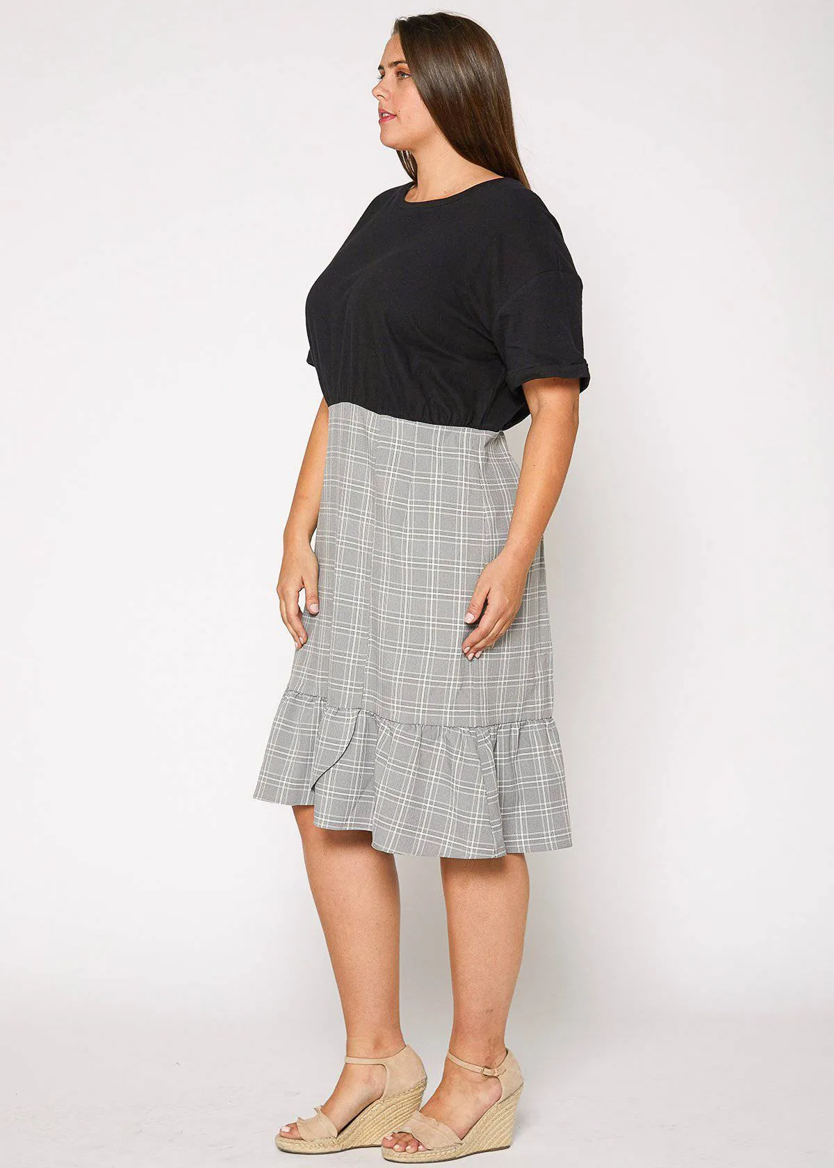 Women's Plus Size Glen Plaid Mermaid Dress in Black