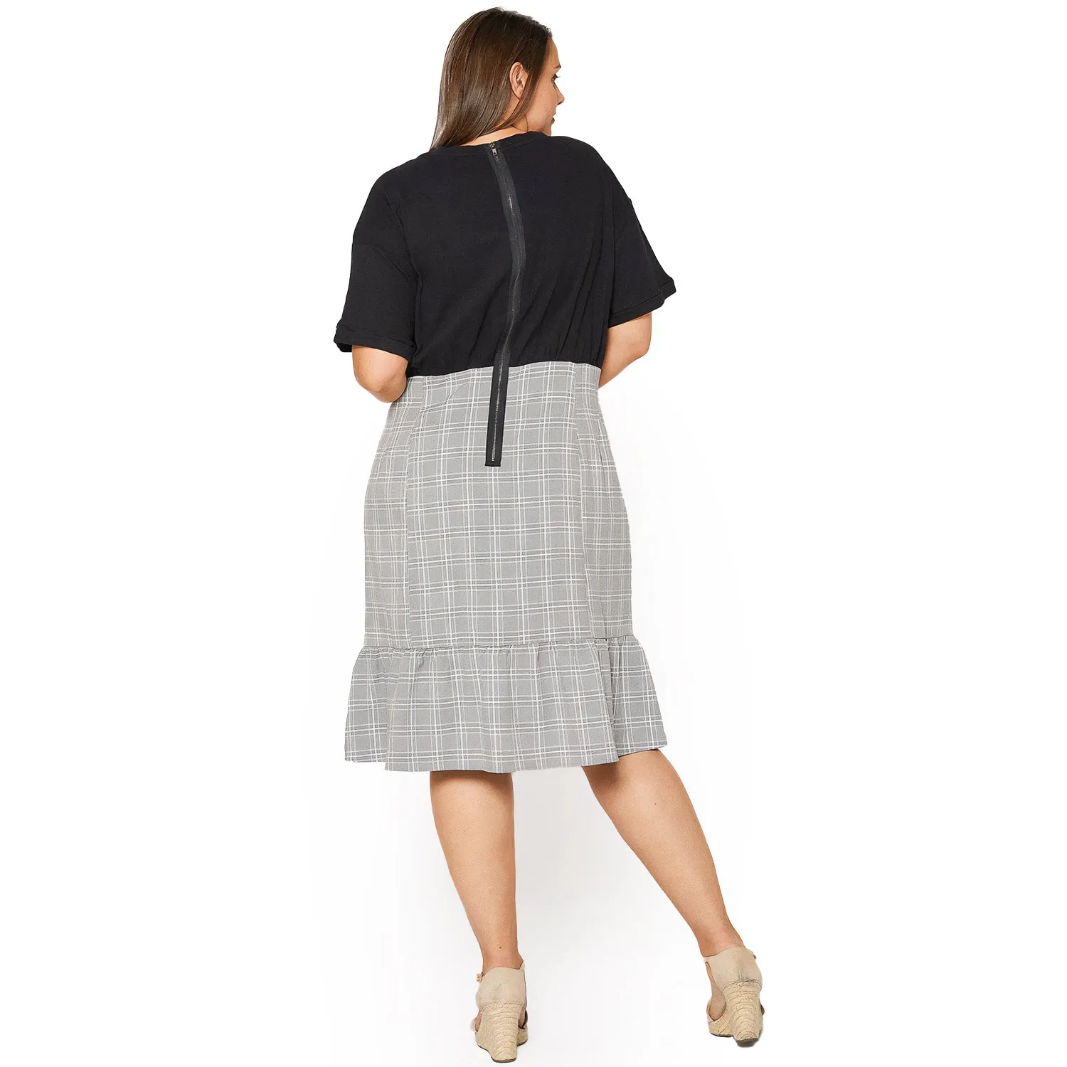 Women's Plus Size Glen Plaid Mermaid Dress in Black