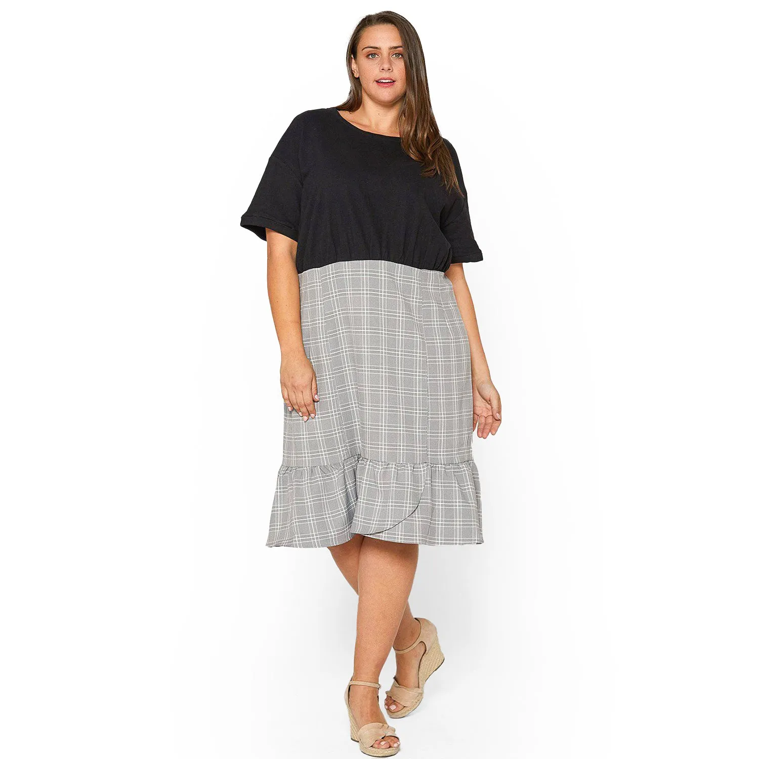 Women's Plus Size Glen Plaid Mermaid Dress in Black
