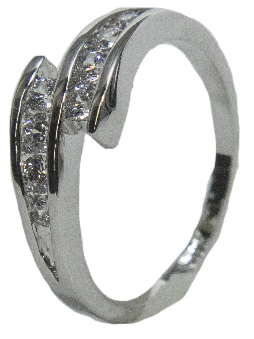 Women's Rhodium Plated Dress Ring Round Cut Wrap Around CZ 003