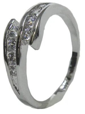 Women's Rhodium Plated Dress Ring Round Cut Wrap Around CZ 003
