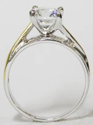 Women's Rhodium Plated Dress Ring Two Tone Round Cut Solitaire CZ 099