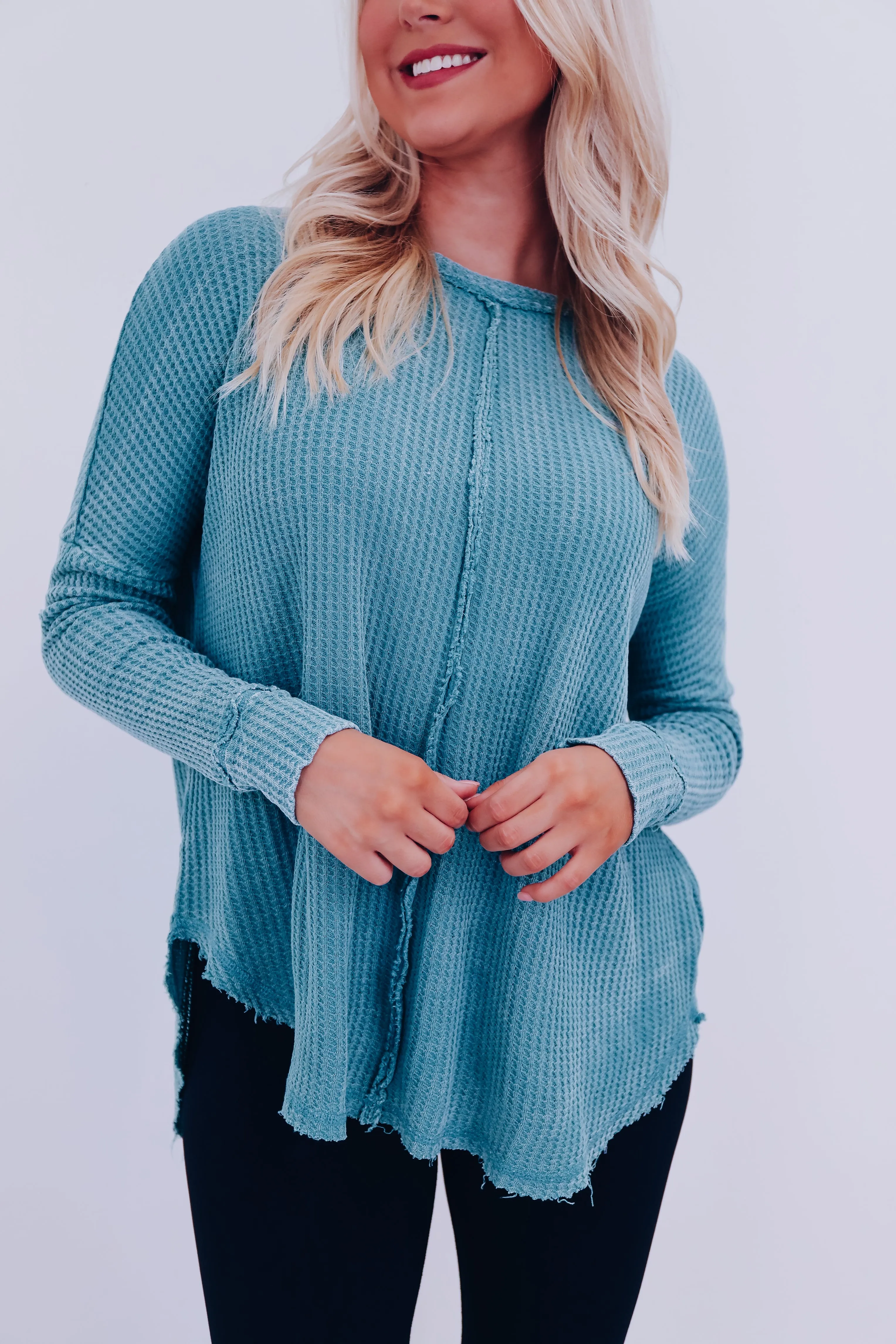 Wrenley Waffle Knit Top - Dusty Teal
