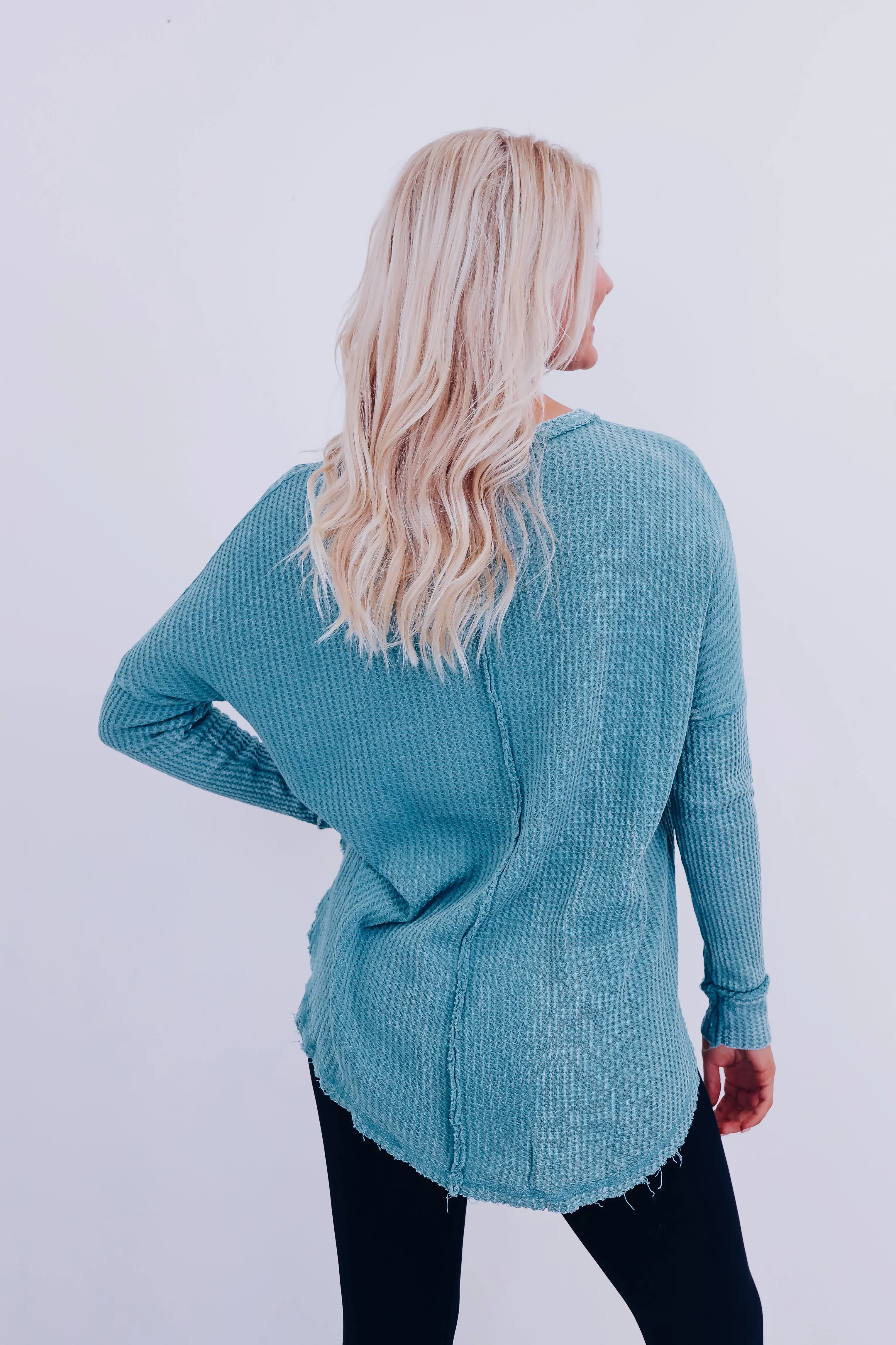 Wrenley Waffle Knit Top - Dusty Teal
