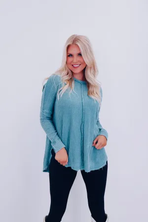 Wrenley Waffle Knit Top - Dusty Teal
