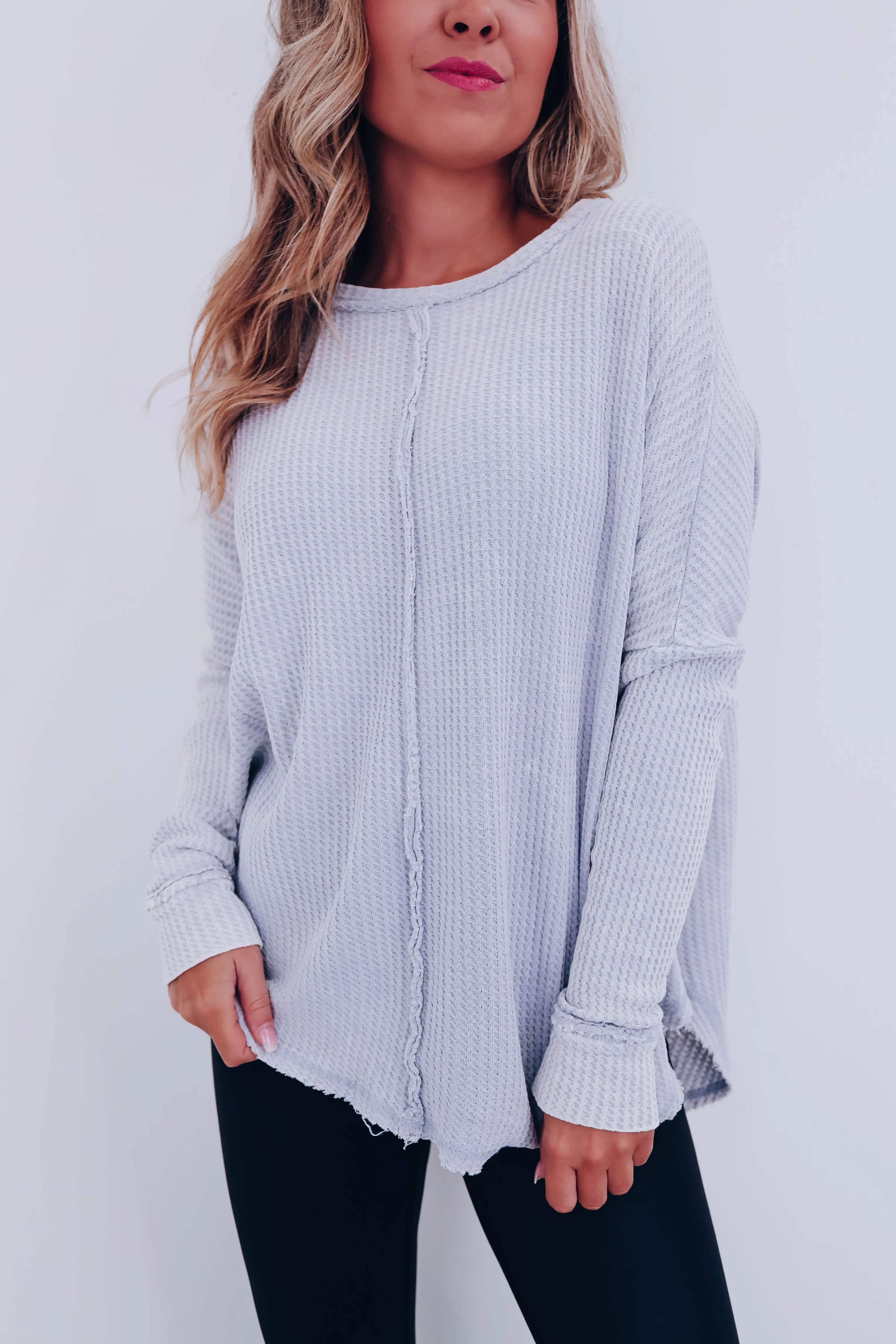 Wrenley Waffle Knit Top - Grey