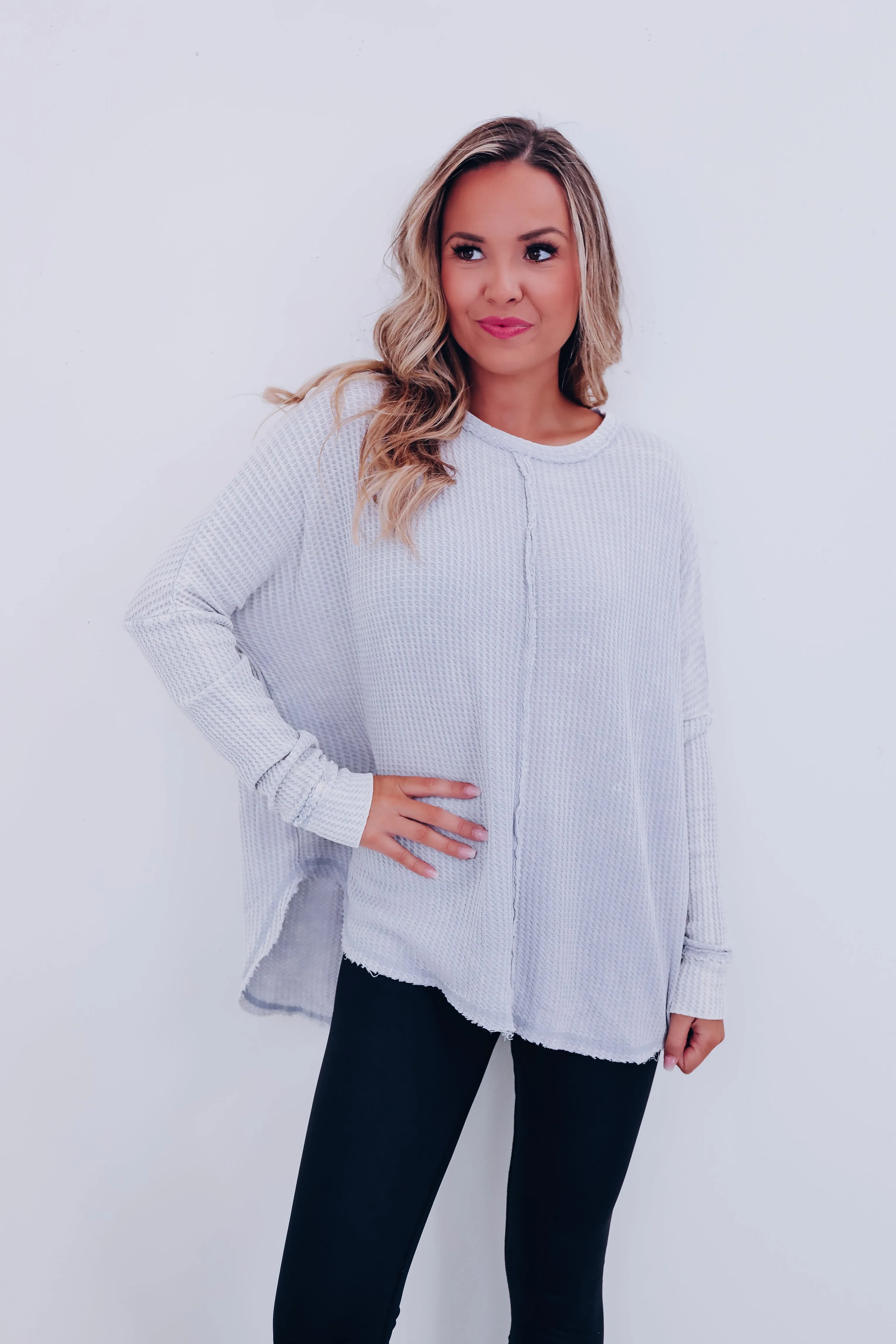 Wrenley Waffle Knit Top - Grey