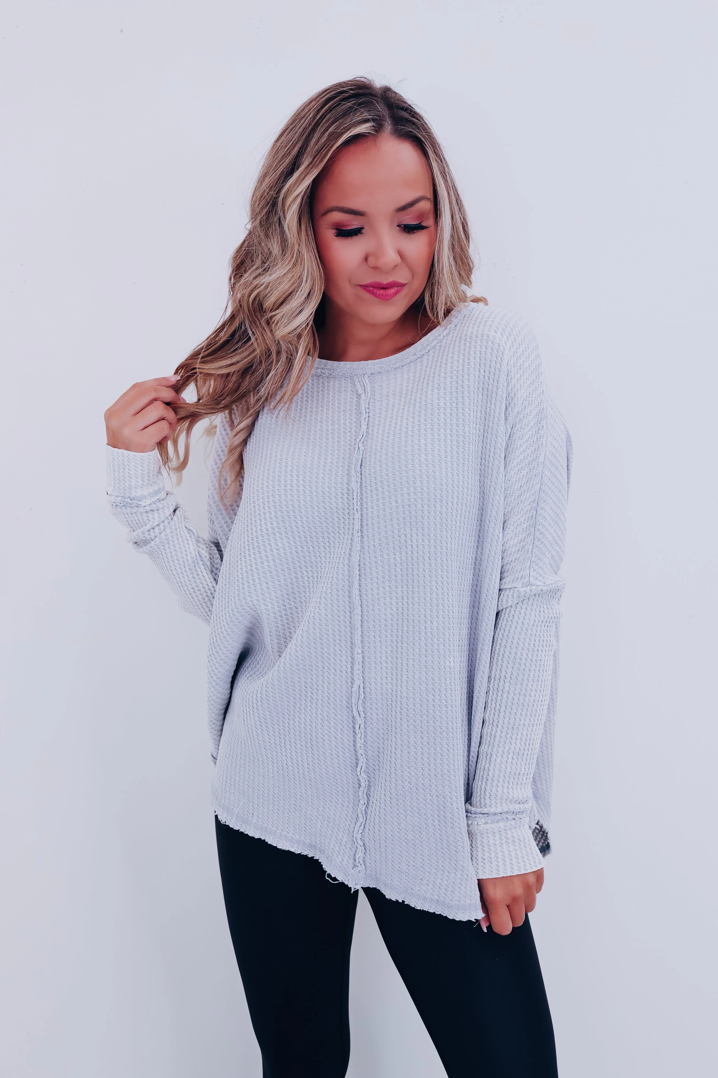 Wrenley Waffle Knit Top - Grey
