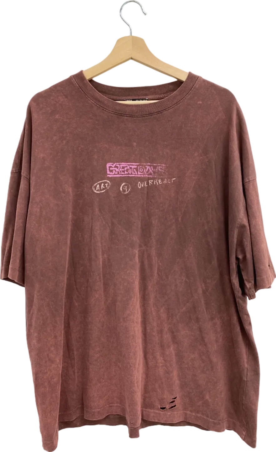 Zara Brown Graphic Print T-Shirt UK L