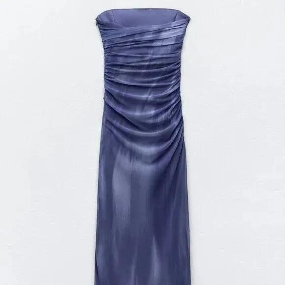 ZARA STRAPLESS TULLE TIE-DYE PRINT DRESS