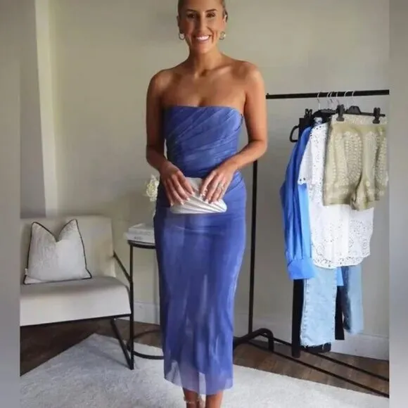 ZARA STRAPLESS TULLE TIE-DYE PRINT DRESS