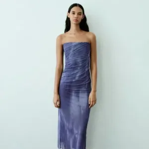 ZARA STRAPLESS TULLE TIE-DYE PRINT DRESS