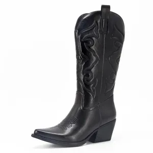 Zip Embroidered Pointed Toe Autumn Trendy Mid Calf Boots Shoes